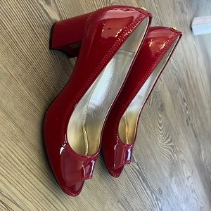 Red peep toe heels